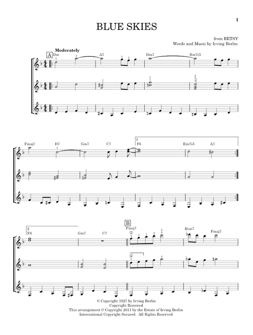 Blue Skies - Irving Berlin, Willie Nelson (Guitar Ensemble)