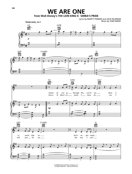 We Are One (from The Lion King II: Simba's Pride) - Cam Clarke and Charity Sanoy (Piano-Vocal-Guitar)