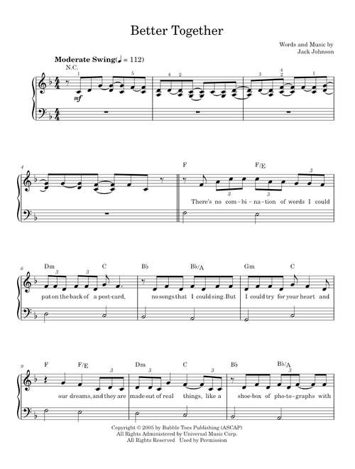 Better Together - Jack Johnson (Easy Piano)