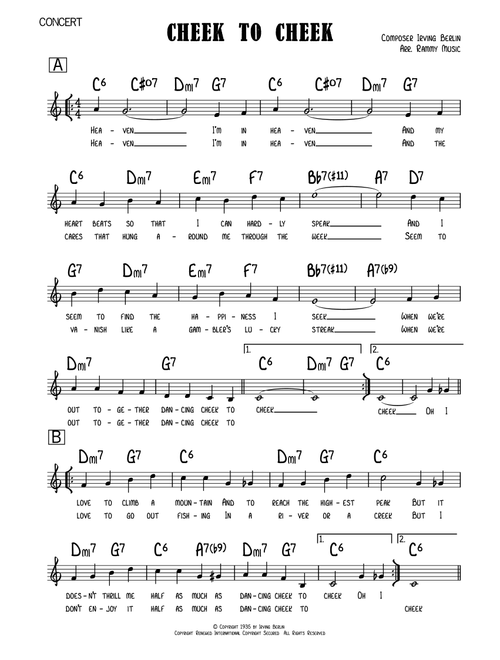 Cheek To Cheek (Arr. Rammy Music) - Fred Astaire (Lead Sheet - Fake Book)