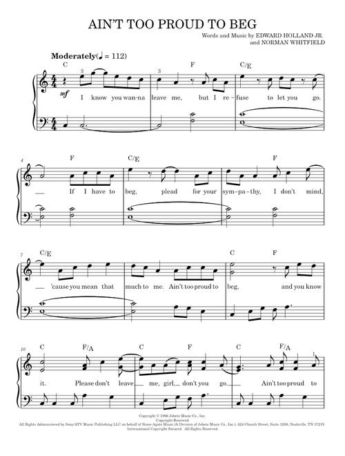 Ain't Too Proud To Beg - The Temptations (Easy Piano)