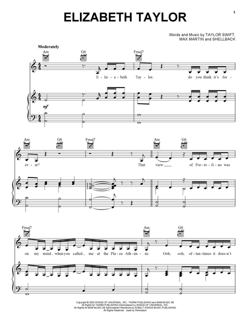 Elizabeth Taylor - Taylor Swift (Piano-Vocal-Guitar)