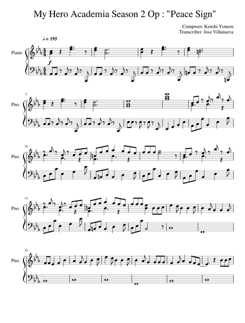 My Hero Academia Season 2 Opening - "Peace Sign" Piano Arrangement