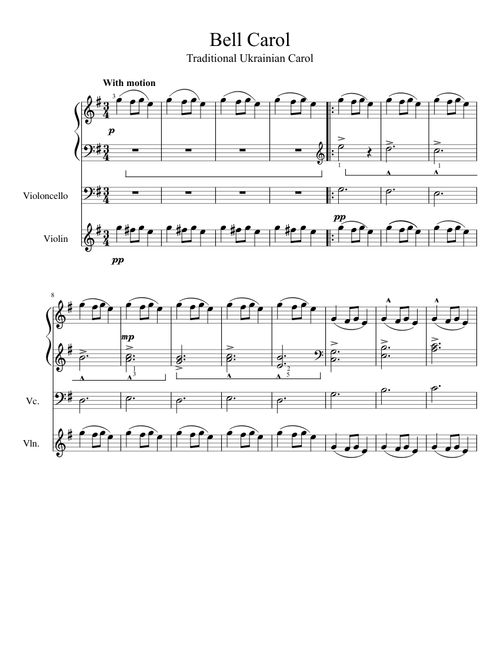 Carol of the Bells Trio Piano Violin Cello