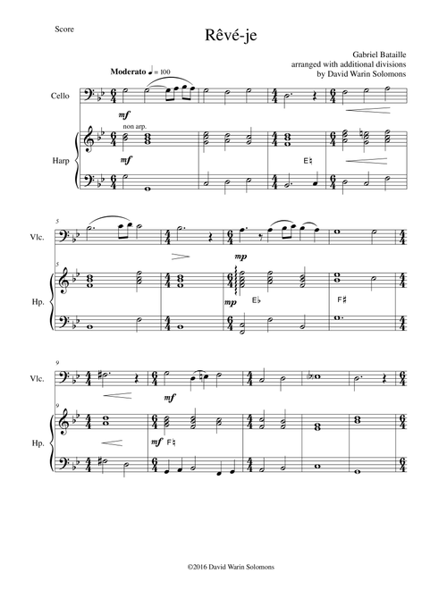 Rêvé-je (Am I Dreaming?) for cello and harp (Arr. David Warin Solomons) - Gabriel Bataille (Instrumental Duet)