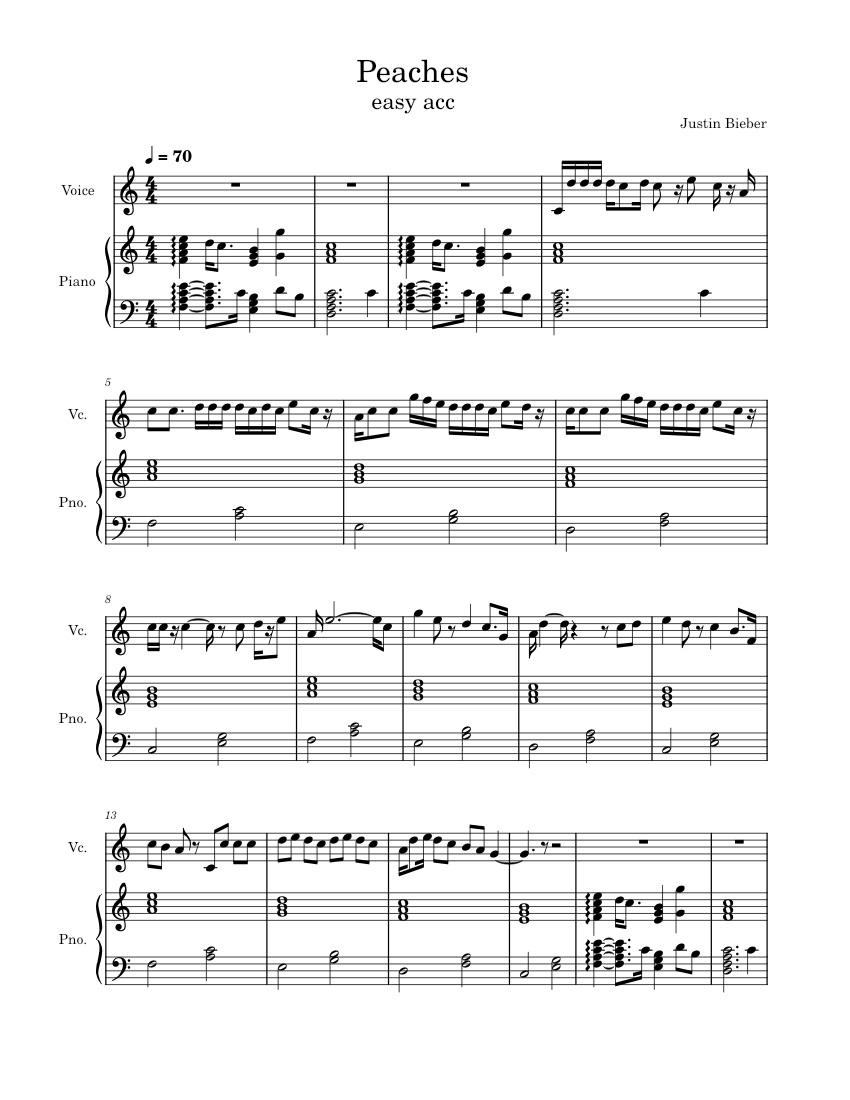 Peaches Justin Bieber Sheet music for Piano (Piano Duo)