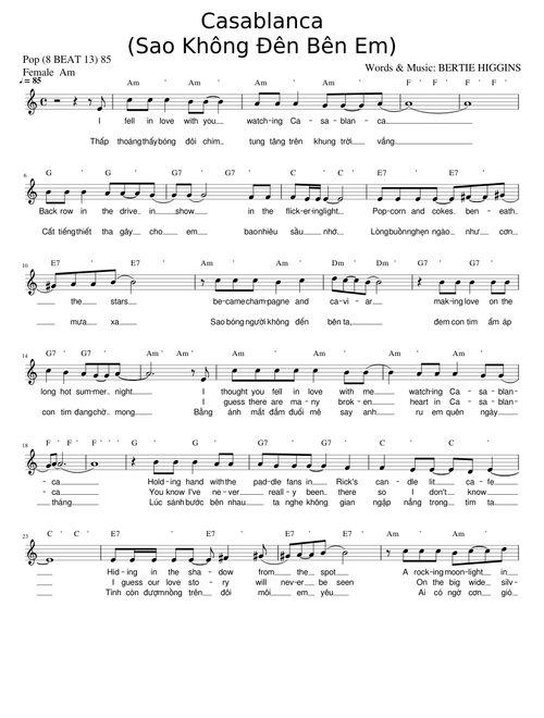 Casablanca inAm male forLyric Notes