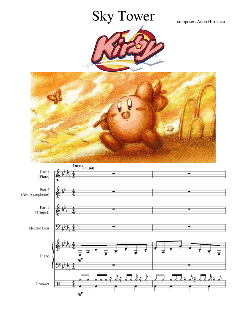 Sky Tower from Kirby Sheet music for Piano, Flute, Saxophone alto, Trumpet  in b-flat & more instruments (Piano Sextet) 