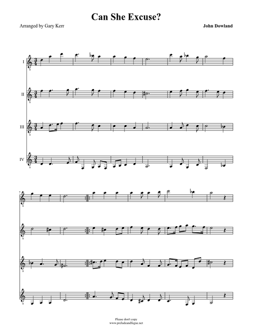 Can She Excuse? for Guitar Quartet, John Dowland