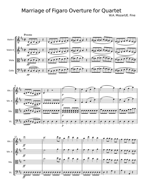 The Marriage of Figaro (Overture) - for String Quartet - J S Bach, G F Handel, W A Mozart