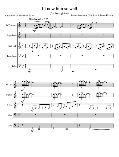 I know him so well (from Chess) - B Andersson, T Rice & B Ulvaeus (Brass Quintet)