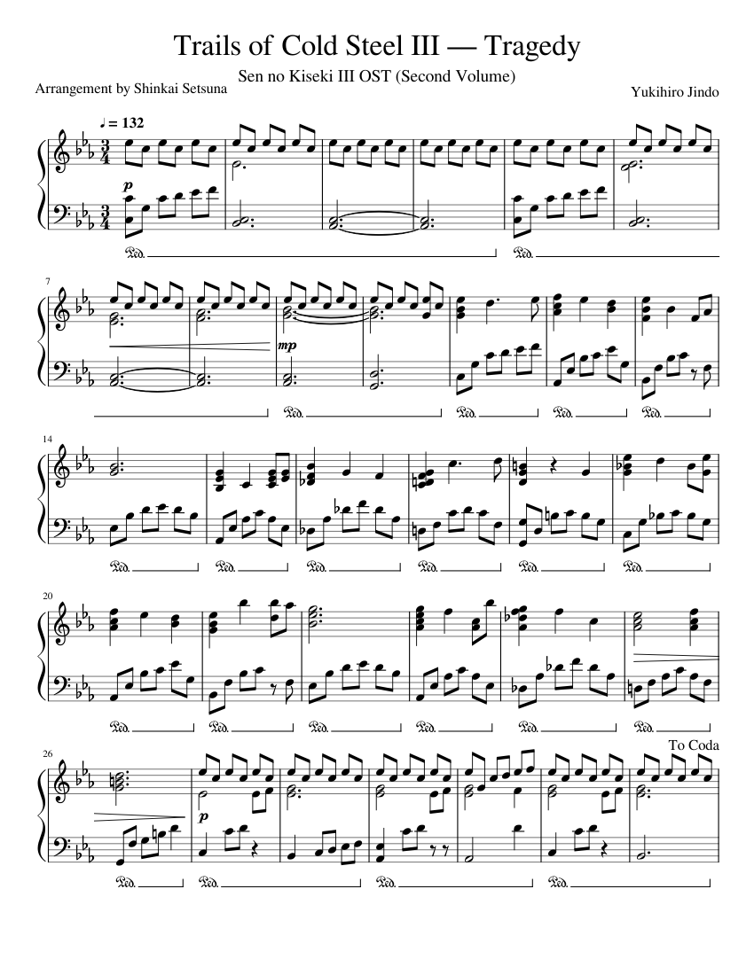 Trails of Cold Steel III –– Tragedy Sheet Music for Piano (Solo