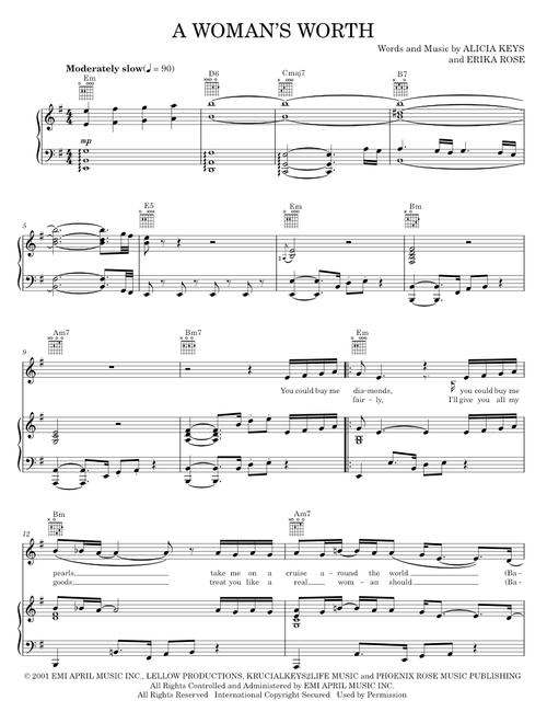 A Woman's Worth - Alicia Keys (Piano-Vocal-Guitar)