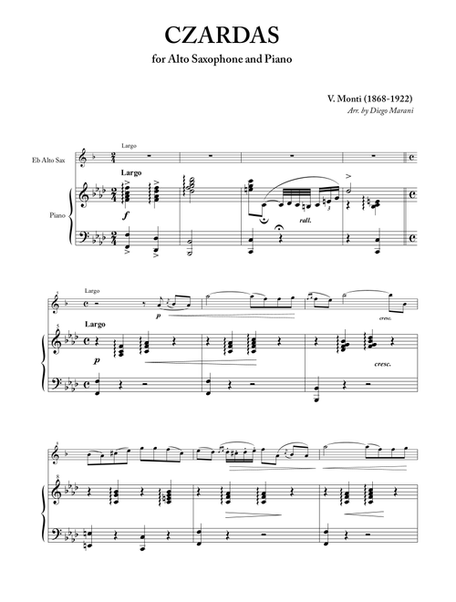 Czardas for Alto Saxophone and Piano (Arr. Diego Marani) - V. Monti (Alto Sax and Piano)