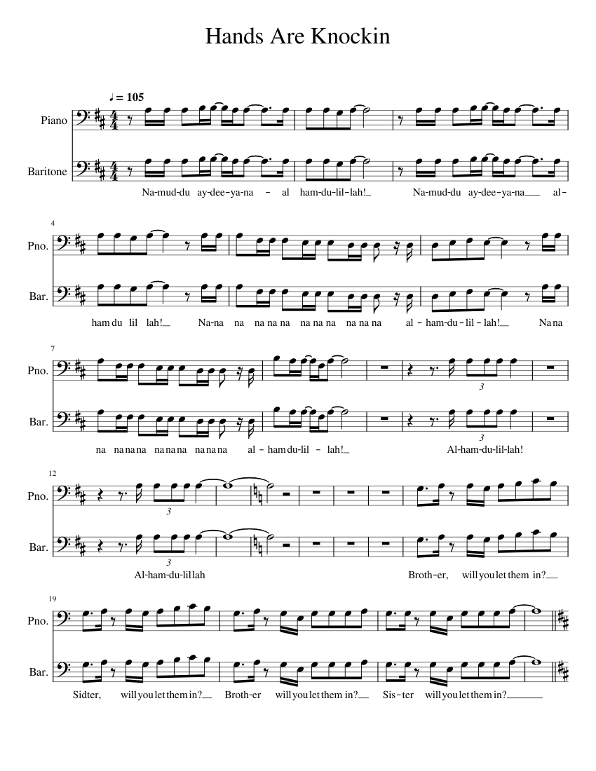 Hands_Are_Knockin Sheet Music for Piano, Baritone (PianoVoice