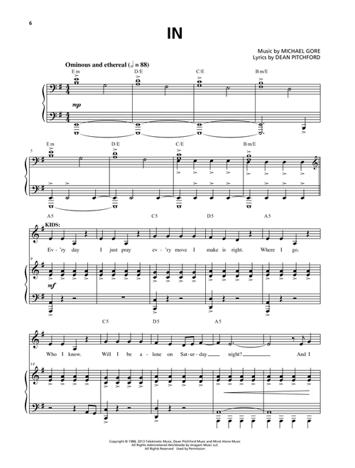 In (from Carrie The Musical) - Michael Gore, Dean Pitchford (Piano Vocal)