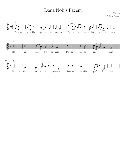Dona Nobis Pacem (round, 3 parts) (written on one line)