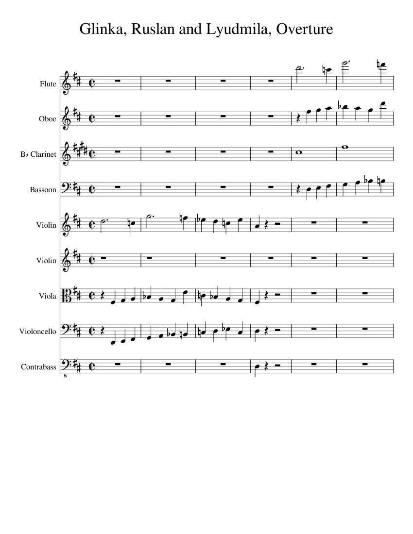Glinka, Ruslan and Lyudmila, Overture Sheet music for Flute, Oboe, in bflat, Bassoon
