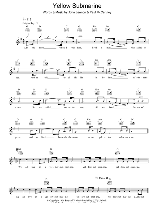 Yellow Submarine - The Beatles (Lead Sheet - Fake Book)