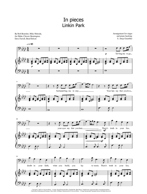 In Pieces (Arr. S. Antje Günther) - Linkin Park (Piano Vocal)