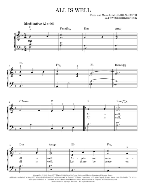 All is well - Michael W. Smith (Easy Piano)