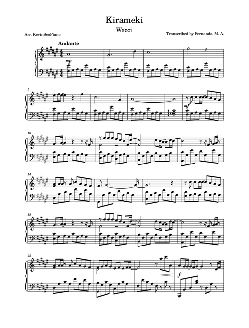 Kirameki (Arr. Kevin Seo) - Wacci (Piano Solo)