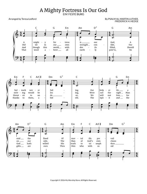 A Mighty Fortress Is Our God (Arr. Teresa Ledford) - Martin Luther (Piano-Vocal-Guitar)