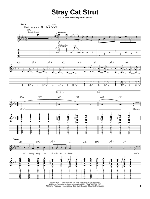 Stray Cat Strut - Stray Cats, Brian Setzer (Guitar Tab Play-Along)