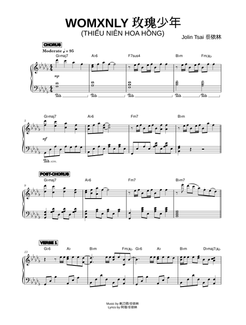 玫瑰少年 Womxnly (Thiếu Niên Hoa Hồng) – Jolin Tsai 蔡依林 (Piano)