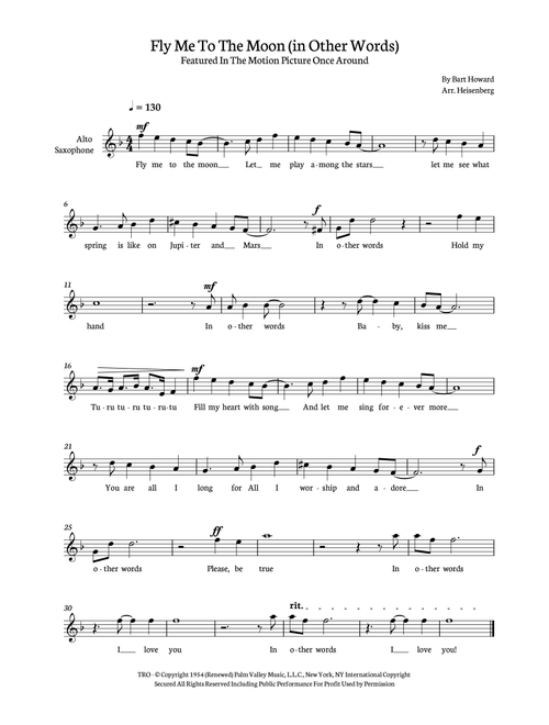 Fly Me To The Moon (in Other Words) (Arr. Heisenberg) - Tony Bennett (Alto Sax Solo)