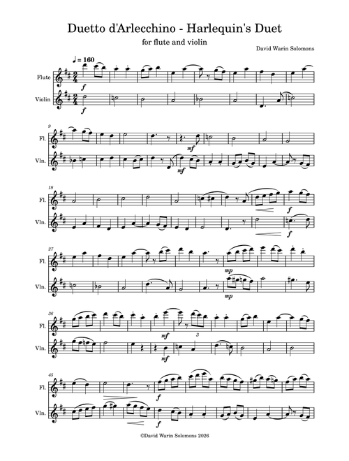 Duetto d'Arlecchino (Harlequin's duet) for flute and violin - David Warin Solomons (Instrumental Duet)