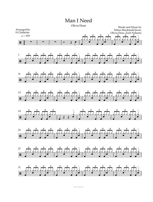 Man I Need (Arr. H Chisholm, Drum Sheet Finder) - Olivia Dean (Drums)