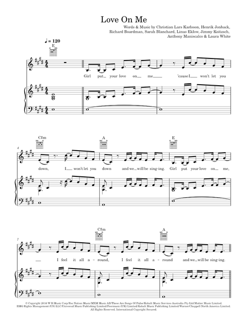 Love On Me - Galantis, Hook N Sling (Piano-Vocal-Guitar (Piano Accompaniment))