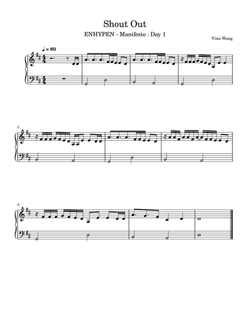 Shout Out (Arr. Vimi Wang) - Enhypen (Piano-Vocal-Guitar (Piano Accompaniment))