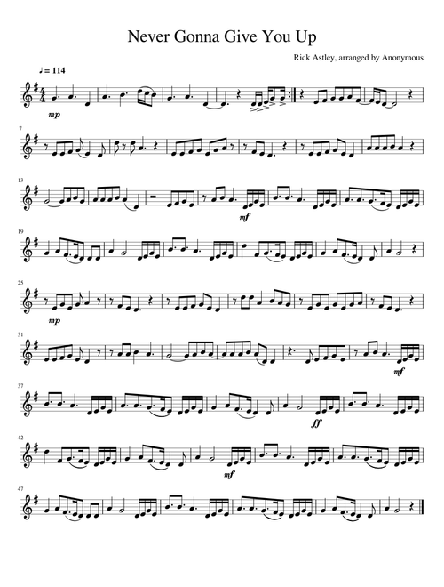 Never Gonna Give You Up (Clarinet)