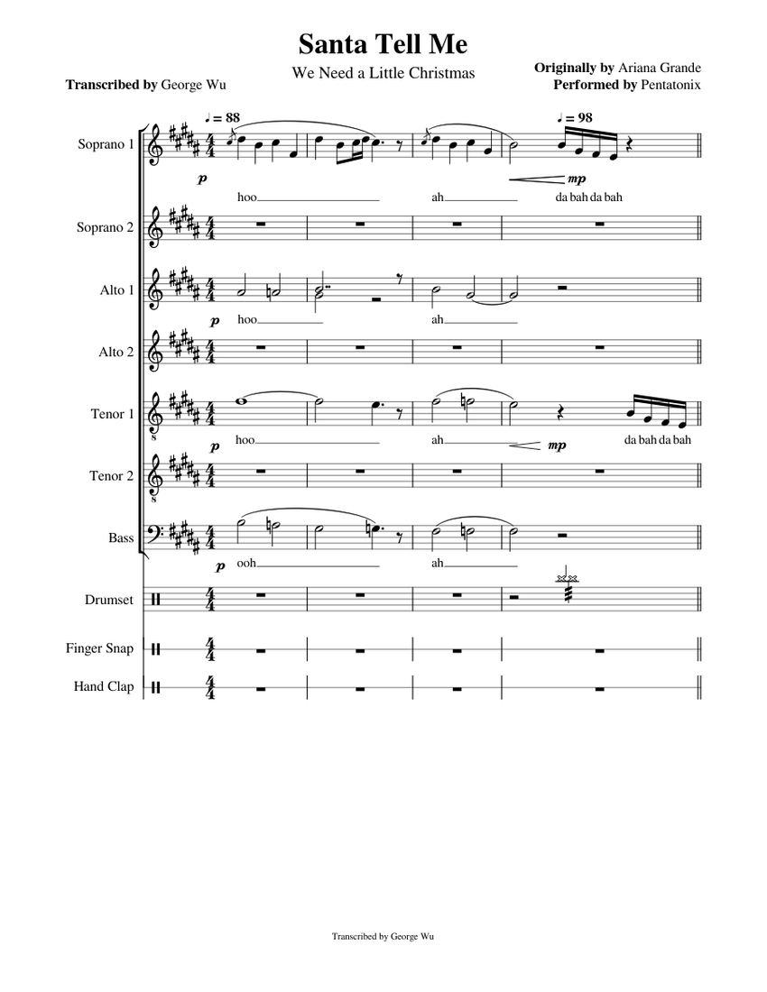 Santa Tell Me Pentatonix (Full Transcription with Lyrics) Sheet music