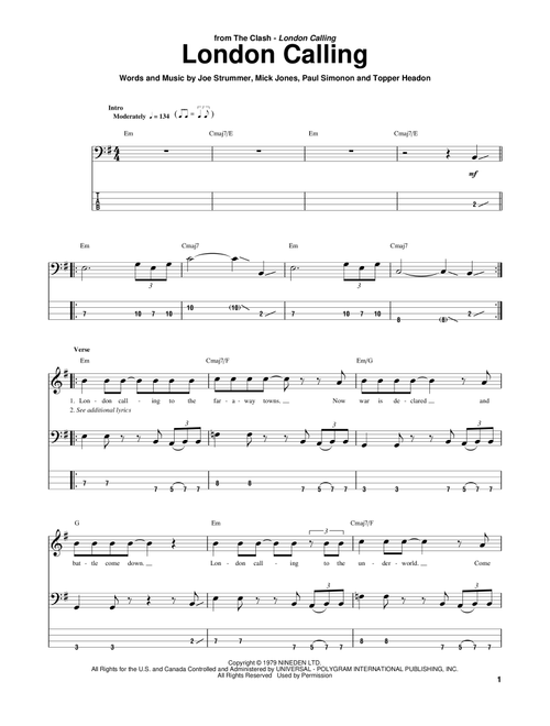 London Calling - The Clash (Bass Tab)