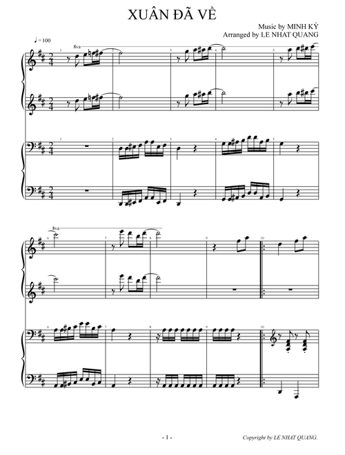 XUÂN ĐÃ VỀ (Arr. Le Nhat Quang) - Various (Piano Duet)