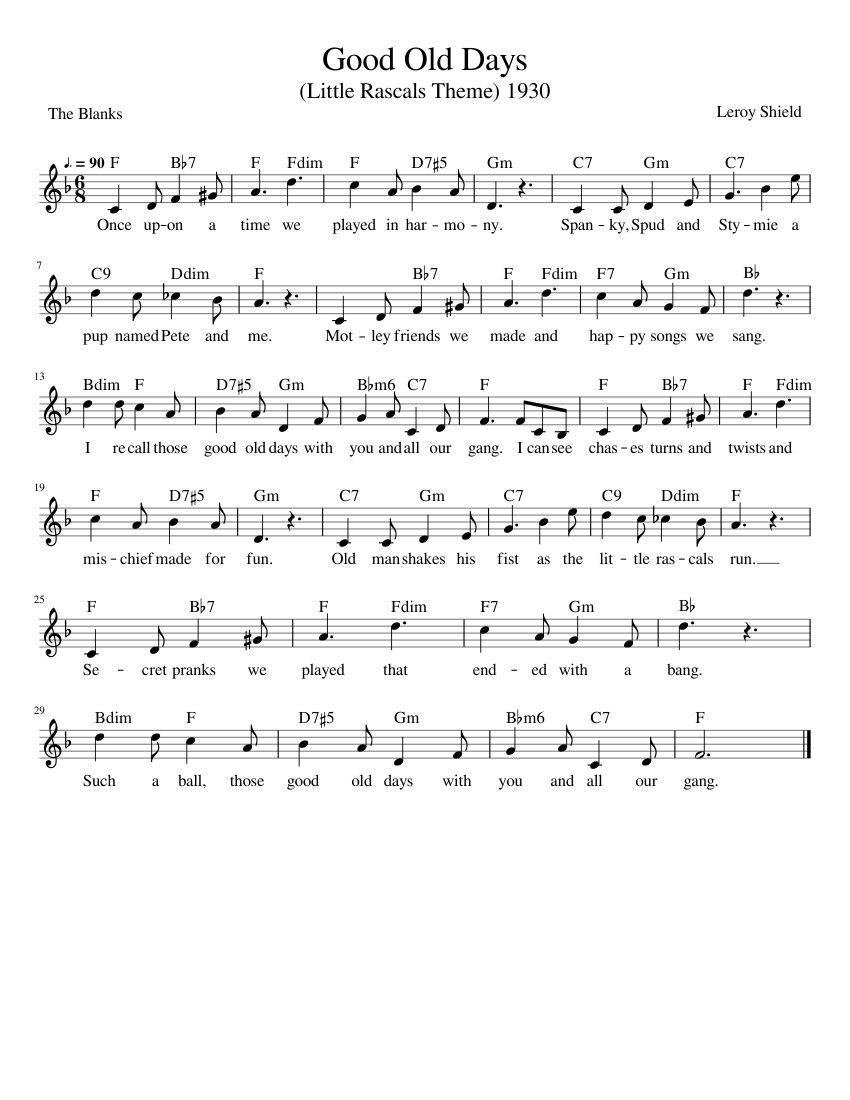 Good Old Days Sheet Music with Chords for Piano (Solo) easy | MuseScore.com