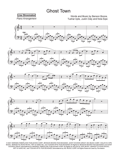 Ghost Town (Arr. Lisa Shoemaker) - Benson Boone (Piano Solo)