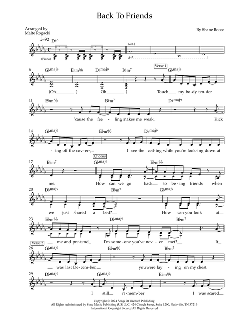 Back To Friends (Arr. Malte Rogacki) - sombr (Lead Sheet - Fake Book)