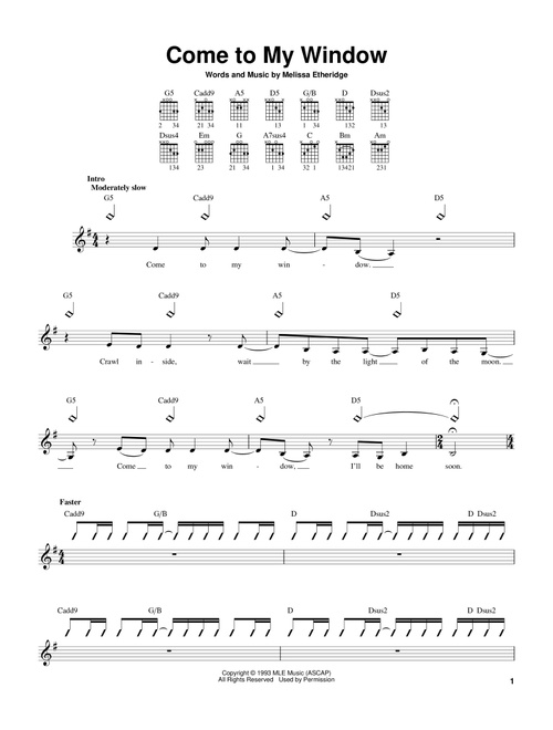 Come To My Window - Melissa Etheridge (Easy Guitar)