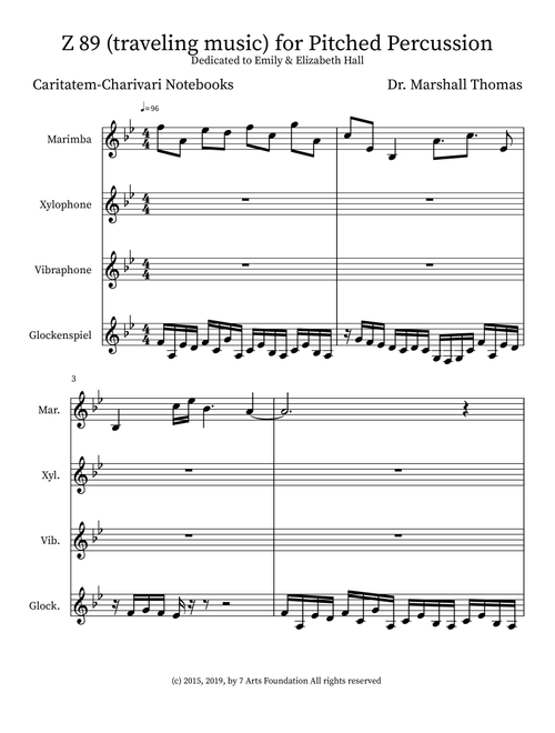 Z 89 (traveling music) for Pitched Percussion - Celebrity Chamber Players (Small Ensemble)
