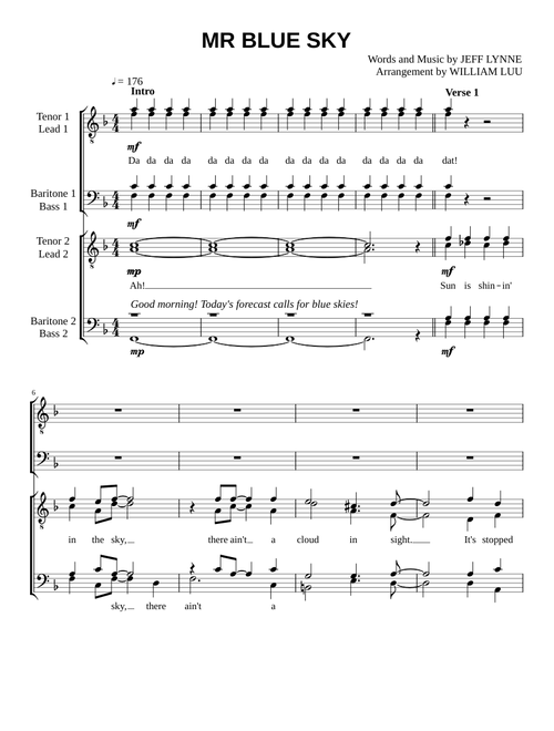 Mr Blue Sky (A Cappella) for two Barbershop/TTBB quartets