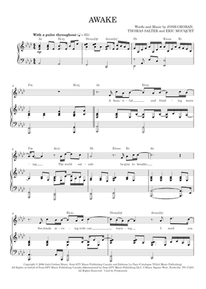 Awake (higher key) – Josh Groban Sheet Music with Chords for Piano ...