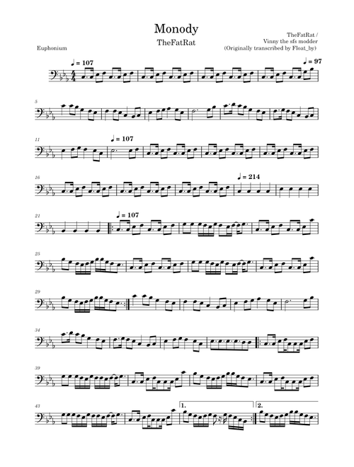 Monody – TheFatRat (Euphonium, B.C Bb key)