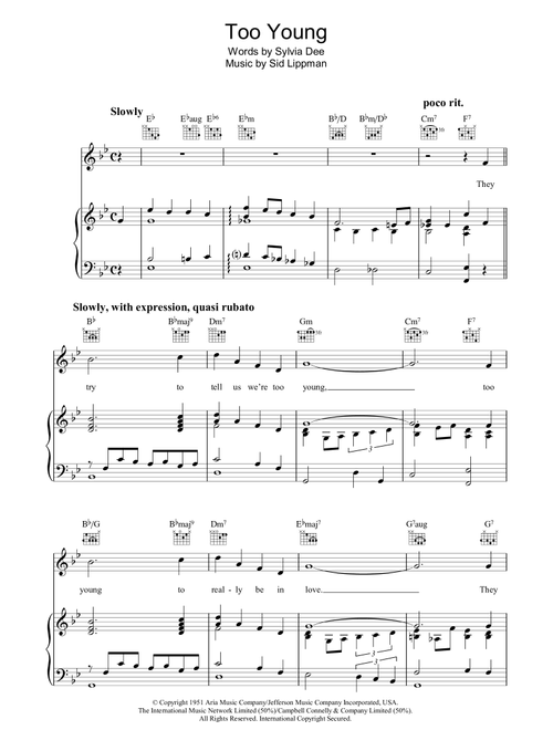 Too Young - Sylvia Dee (Piano-Vocal-Guitar (Piano Accompaniment))