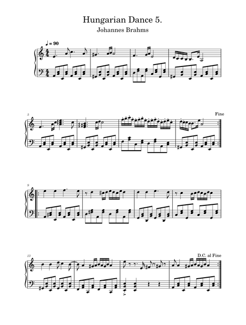Brahms Hungarian Dance No.5 – Johannes Brahms Brahms Hungarian Dance No.5 (C major)