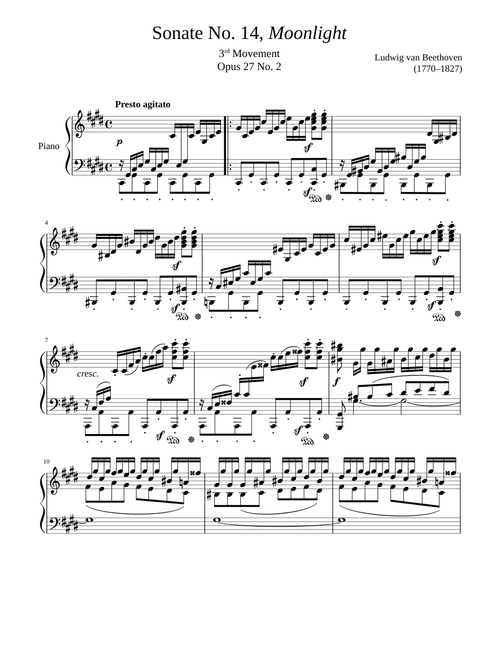 Sonate No. 14, “Moonlight” 3rd Movement sheet music arranged by ClassicMan for Solo