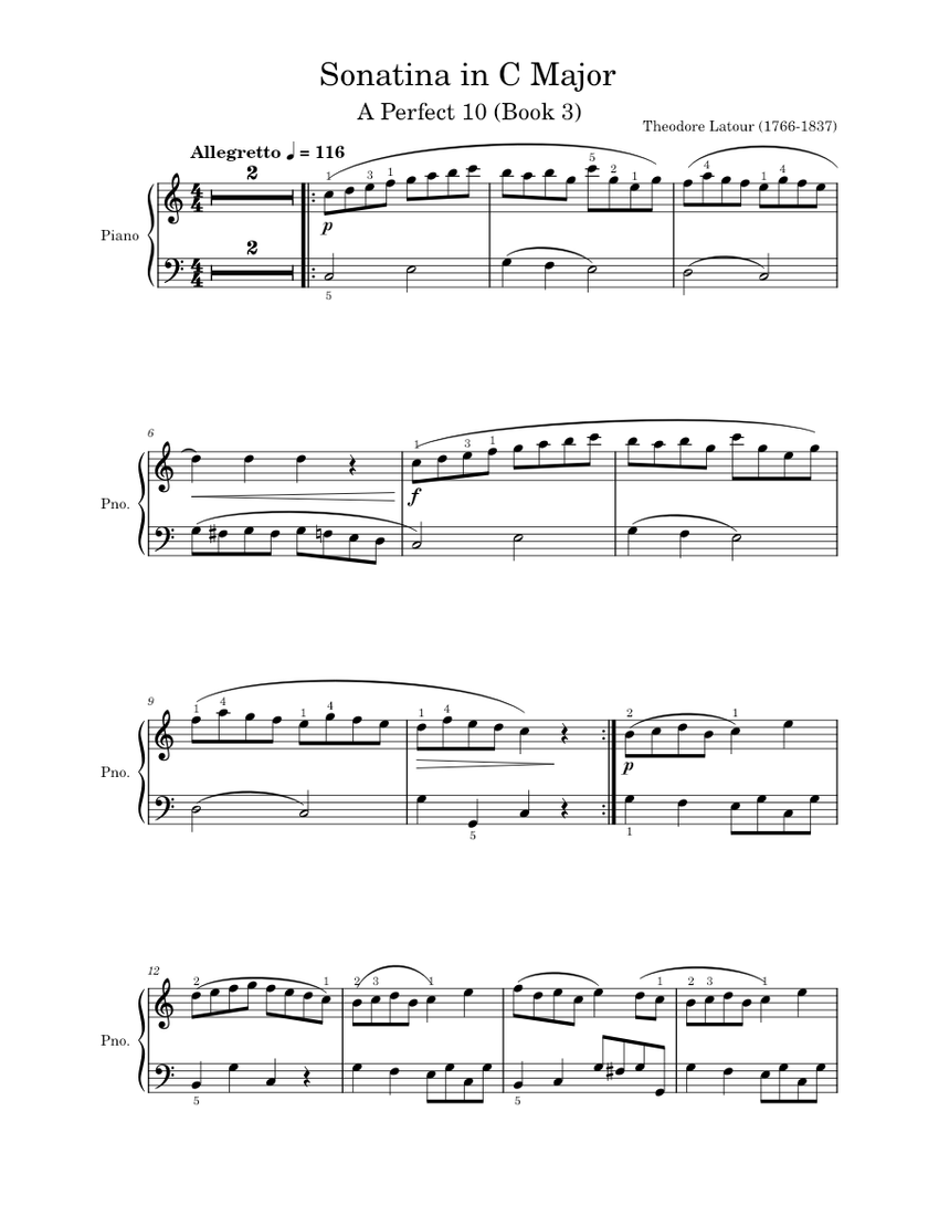 Sonatina in C Major Theodore Latour piano tutorial